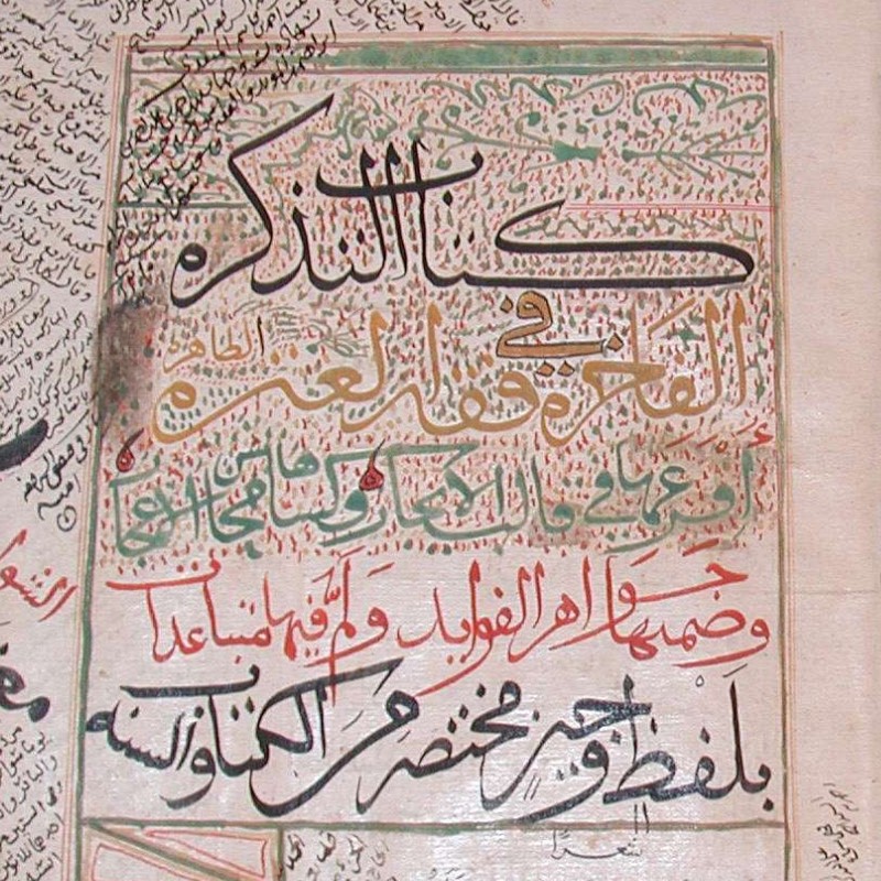 Title page from al-Naḥwī's treatise on Zaydī law, al-Tadhkirah al-fākhirah fī fiqh al-ʻitrah al-ṭāhirah (ZMT 01318)